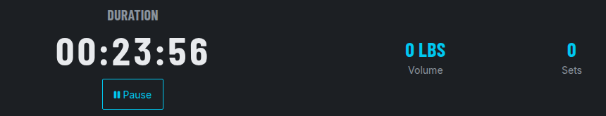 The Compound tracker mid-session: duration timer with live volume and set counters